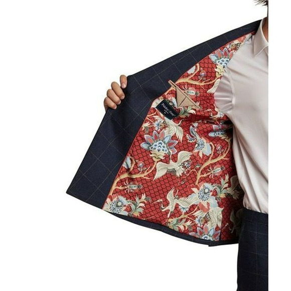 Paisley & Gray Slim Fit Double Breasted Suit Jacket 40R Blue Windowpane Wool - Picture 6 of 16